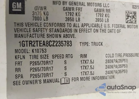 2012 GMC Sierra 1500 Work Truck z USA, uszkodzony, nr VIN 1GTR2TEA8CZ235783